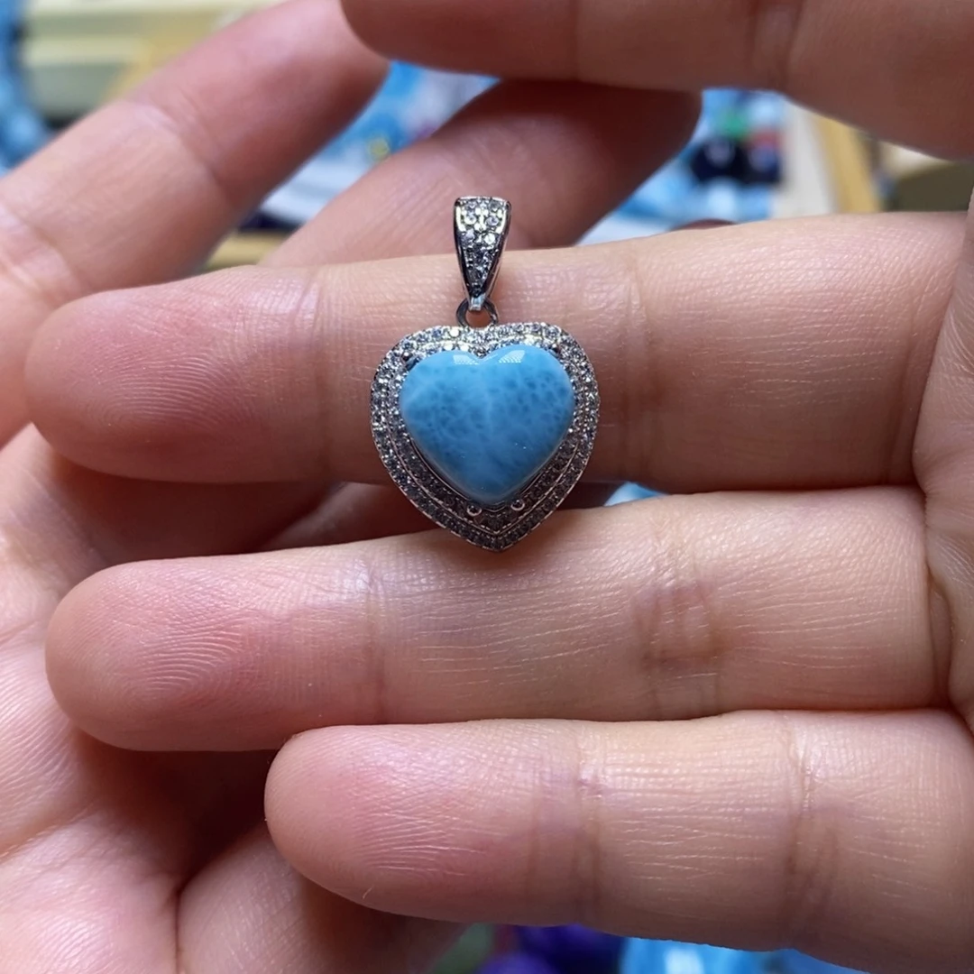 银S925镶嵌针钠钙石（海纹石）颈饰