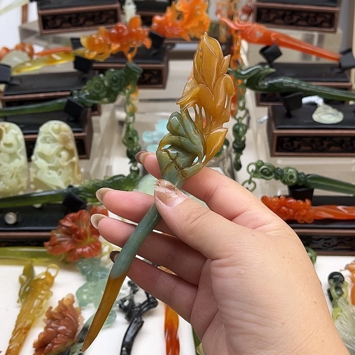 蛇纹石玉岫玉发簪未镶嵌