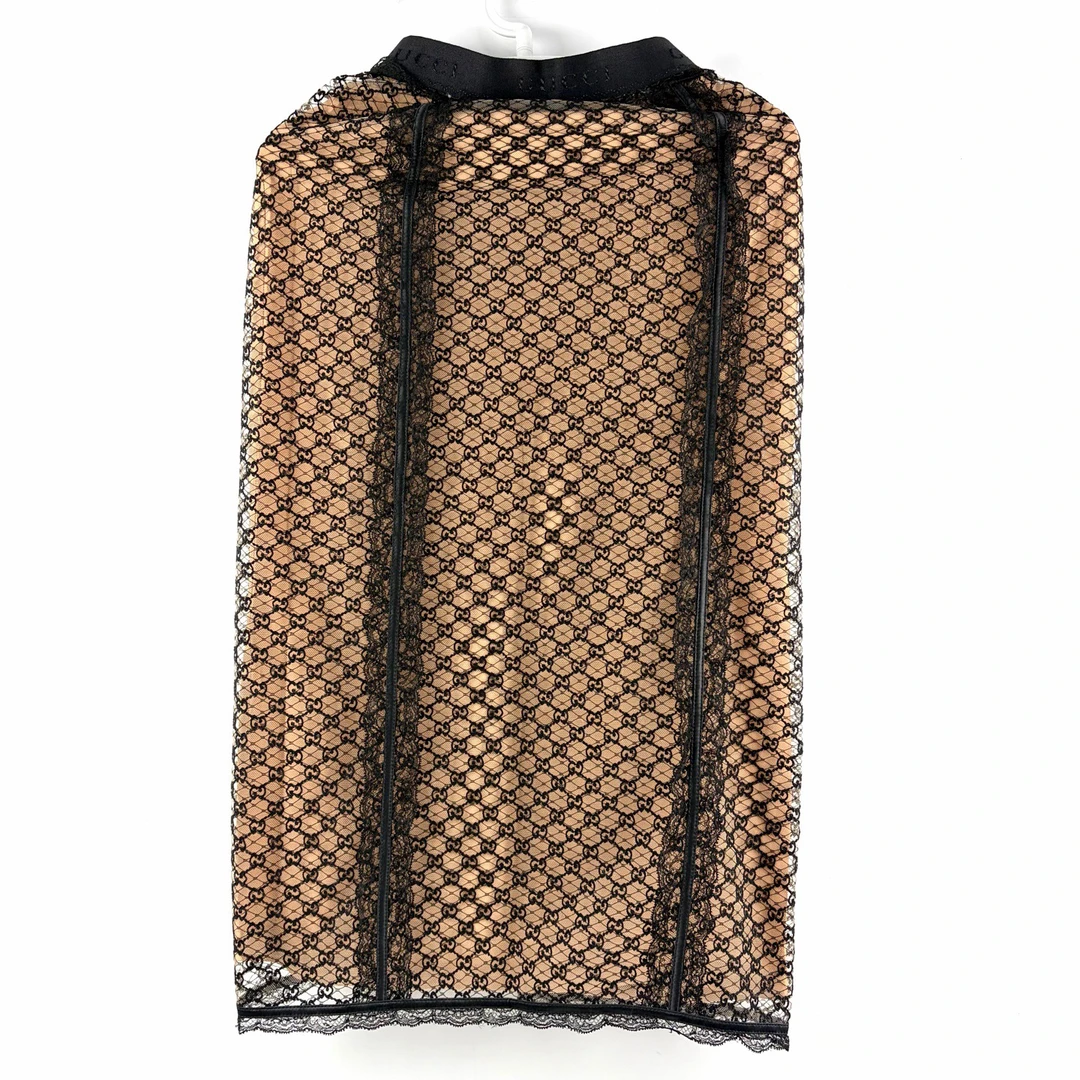 99新 GUCCI/古驰 s码 老花满印蕾丝开衩半身裙 99新 sz0361