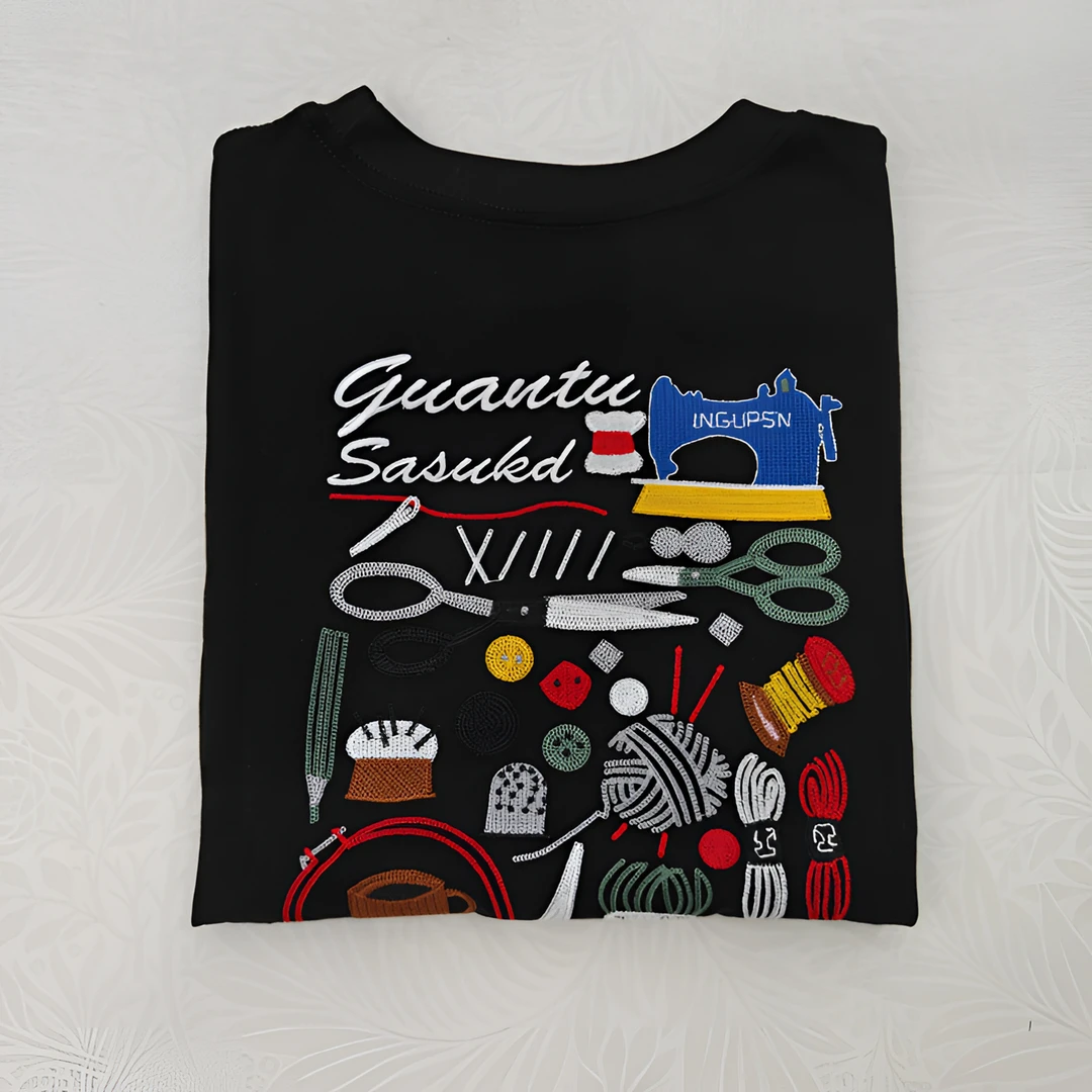 【花1】夏季国风百搭经典短袖刺绣圆领T恤 y346