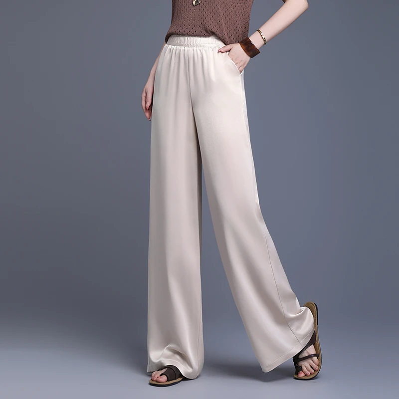 2025新款夏季醋酸裤子薄款缎面阔腿裤百搭休闲裤宽松直筒裤女长裤