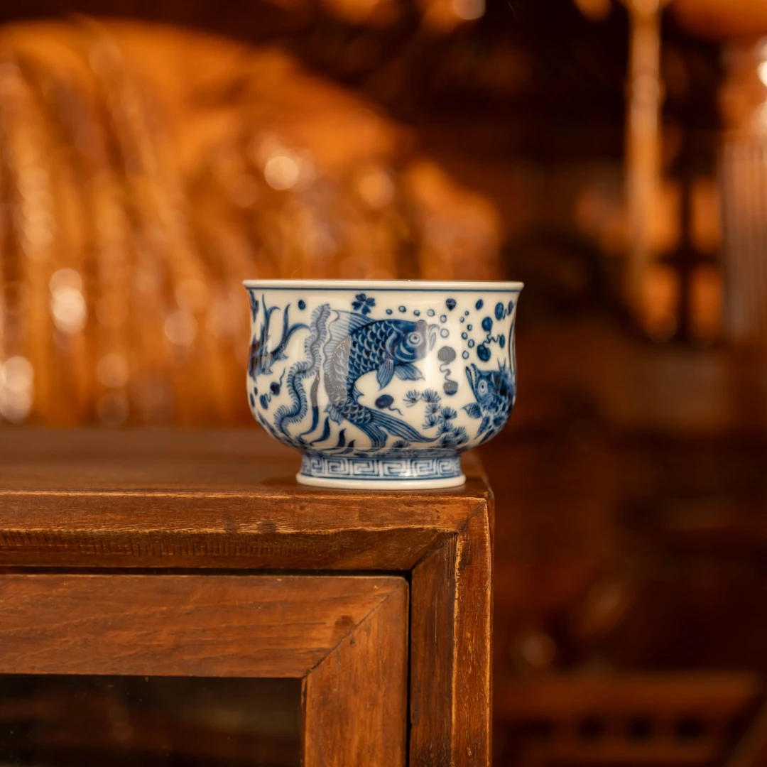 【刘建锋窑】大小鱼藻炉式杯纯手工景德镇陶瓷茶器主人杯泡茶