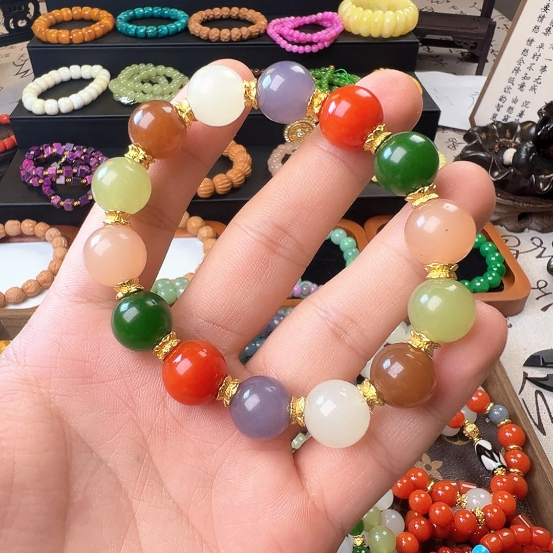 和田玉未镶嵌手链多宝手串