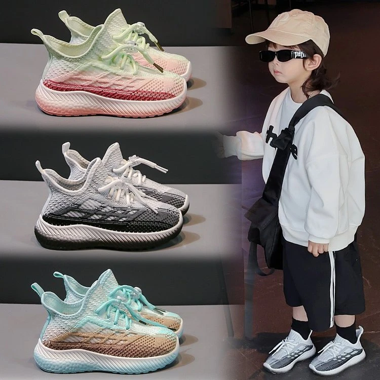 儿童休闲飞织童鞋春秋女童男童夏季跑步中大童网面飞织透气椰子鞋