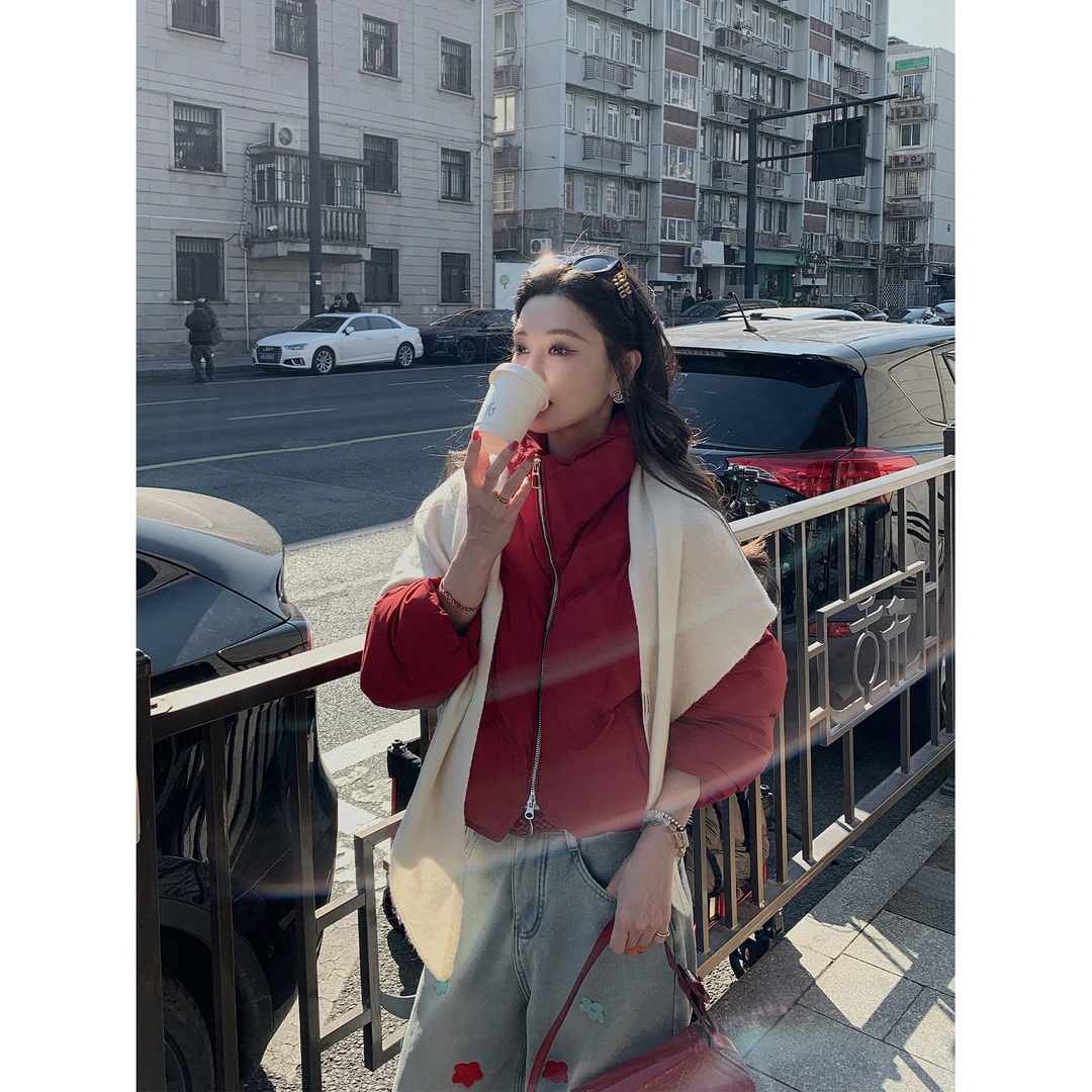 12/2徐琳「轻绒暖包」立领90白鸭绒轻量感面包羽绒服外套 x250485