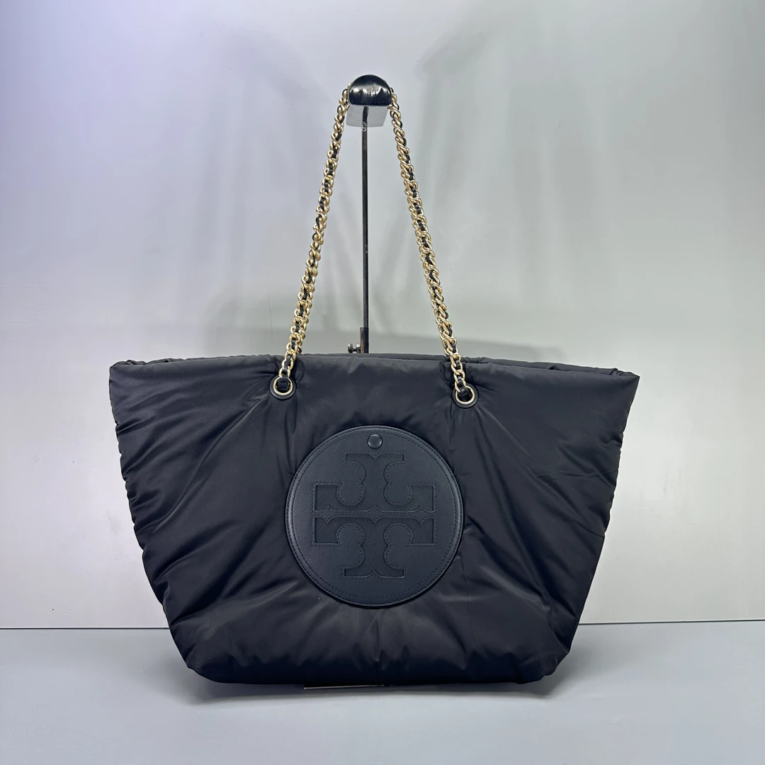 95新 TORY BURCH/汤丽柏琦 黑色链条云朵托特包30x28x13cmM042811