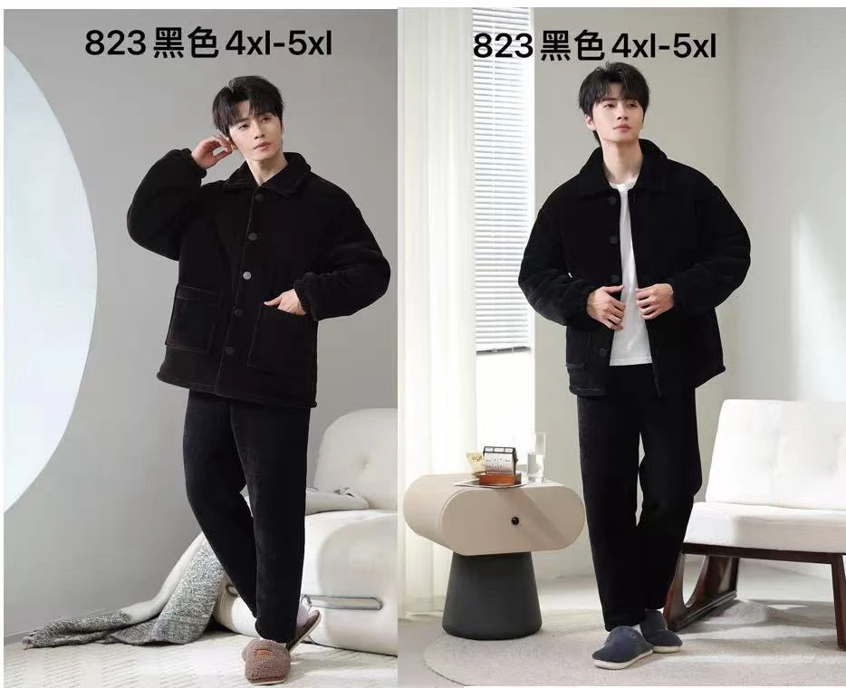 823款加肥加大男士加厚雪尼尔三层家居服舒适