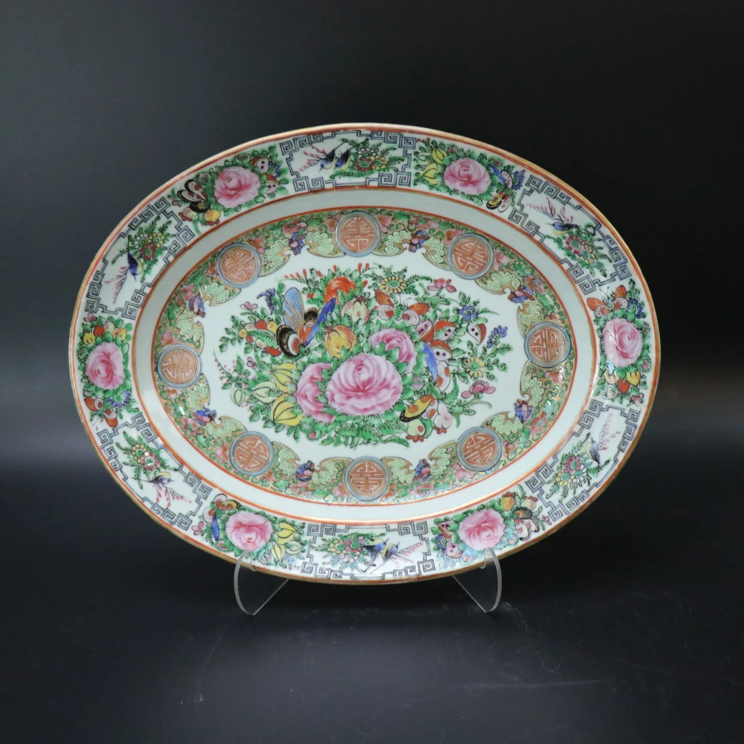 Lot.25120097清晚期广彩蝶恋花卉纹腰盘 长：约34cm