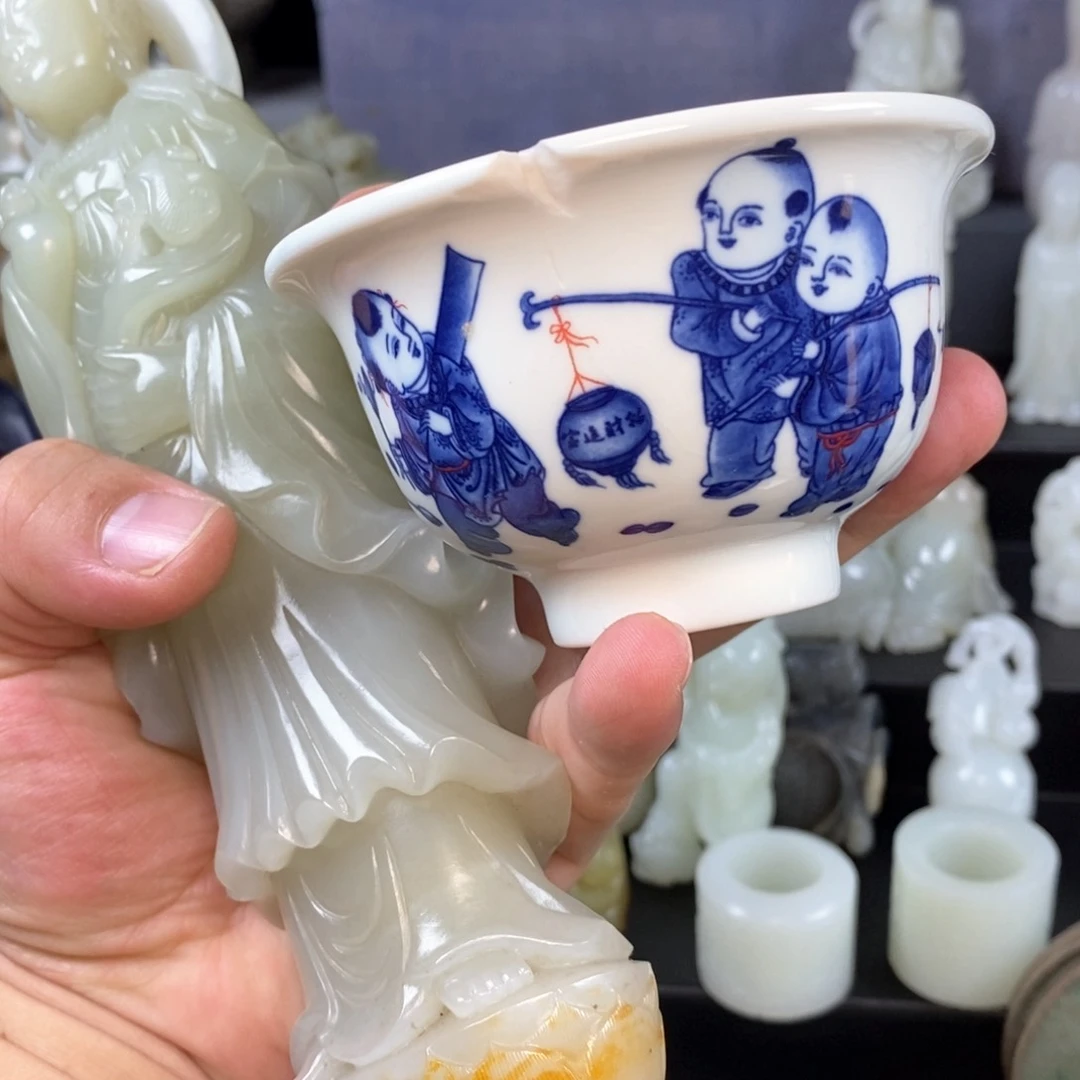 妙**演青花茶杯观音一个