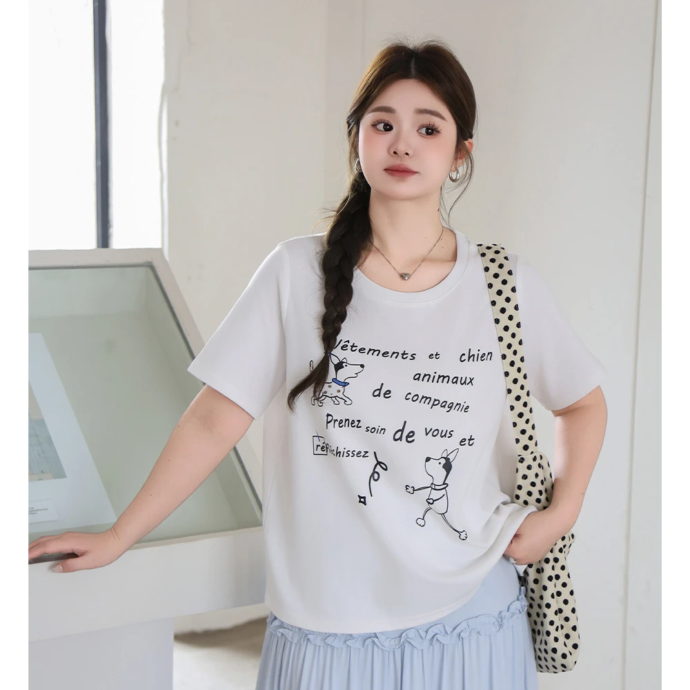 夏季新款大码女装圆领卡通涂鸦印花T恤 5526