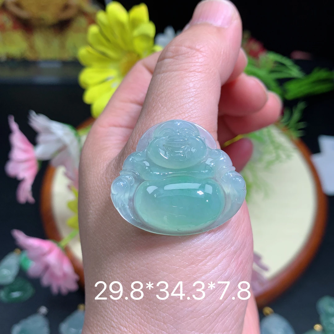 缅甸翡翠A货冰种晴水绿佛公夏挂件水润百搭精冰气质质珠宝玉石