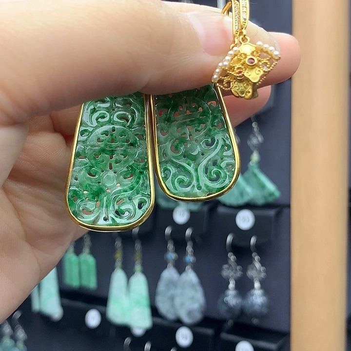 翡翠耳饰银S925镶嵌?****࿐55555