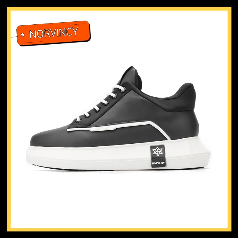 诺凡希春季新款系带低帮板鞋男潮流百搭时尚情侣增高运动休闲鞋