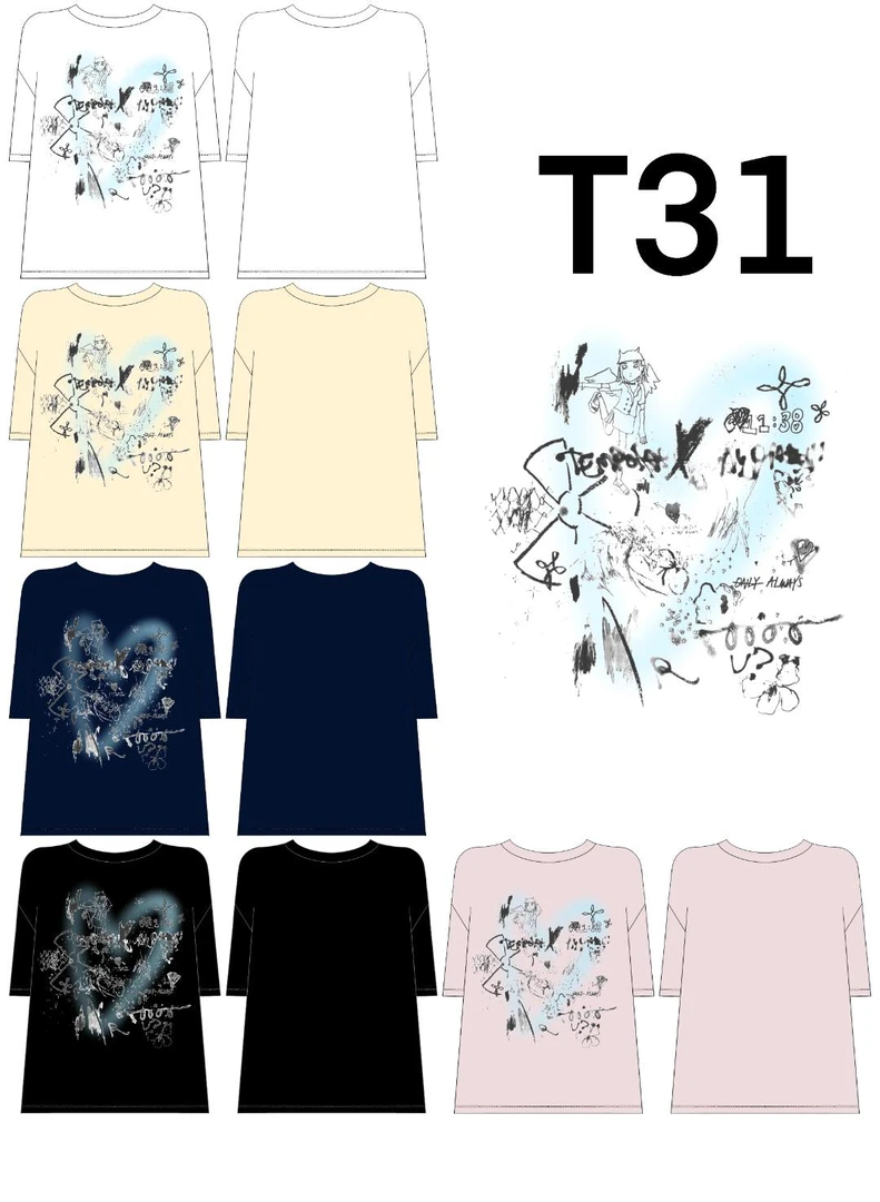 小福云朵原创T031夏季涂鸦辣妹印花设计宽松慵懒T恤女新款上衣潮