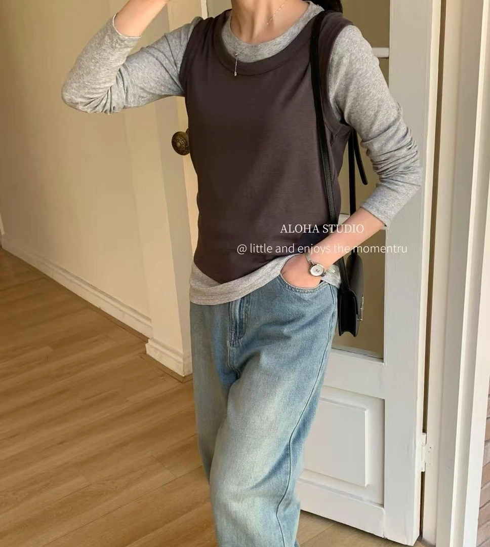 Aloha家韩系休闲舒适真两件打底衫88029