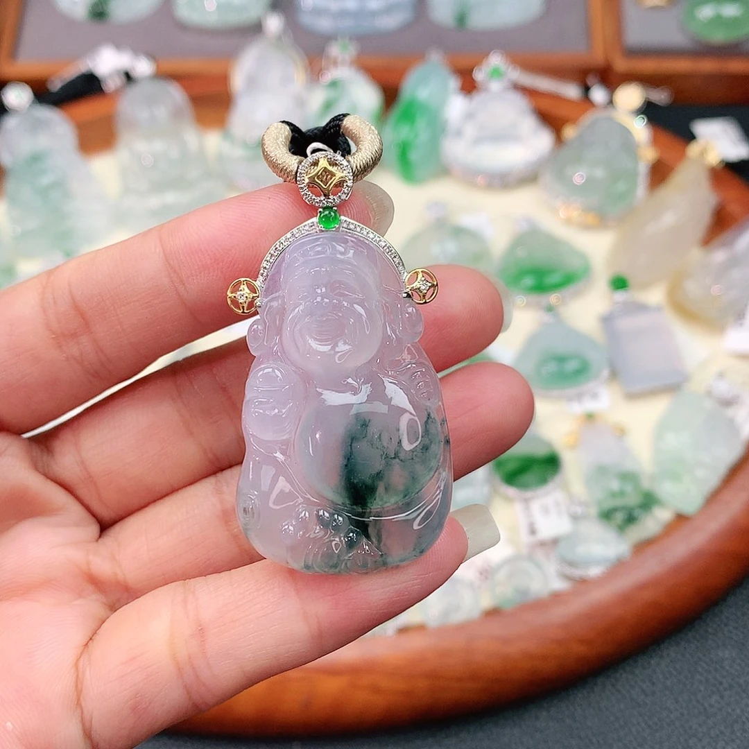 颈饰18K金镶嵌翡翠l****?财神爷