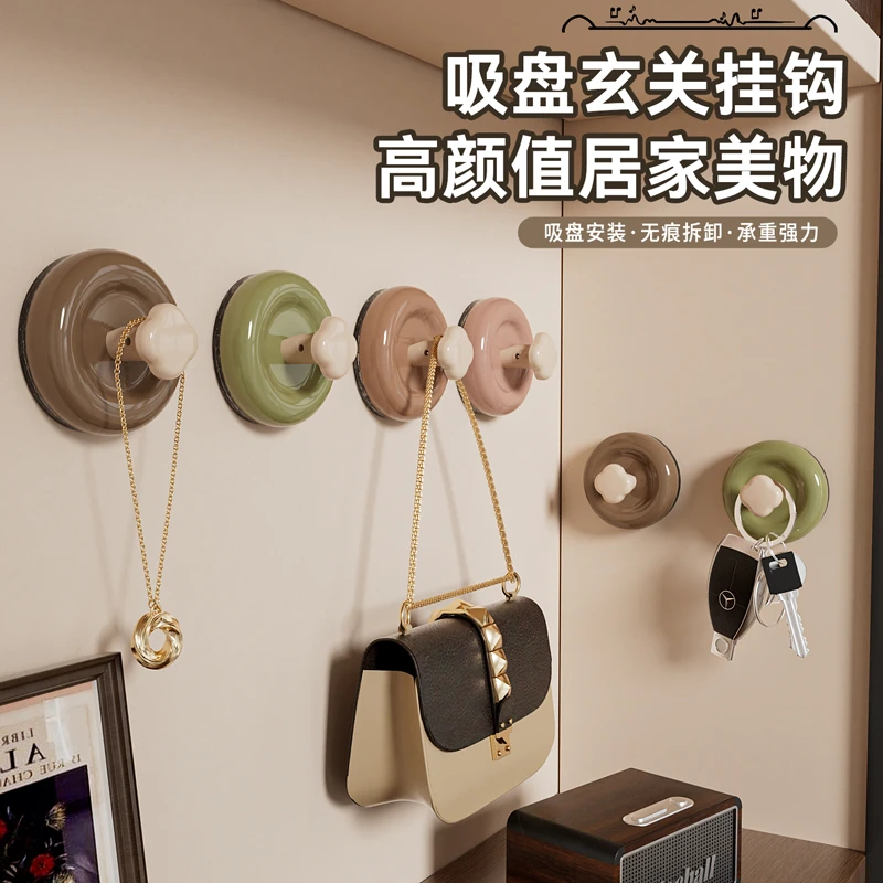 吸盘挂钩免打孔强力粘胶厨房门后挂衣钩卫生间挂钥匙收纳架