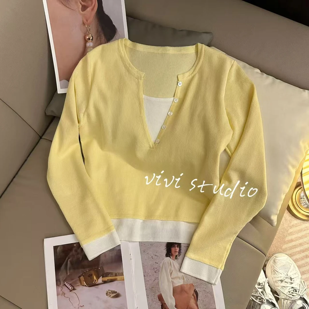 【风旅铃兰】2025年春季欧若风修身百搭假两件显瘦百搭针织衫ZZ1221