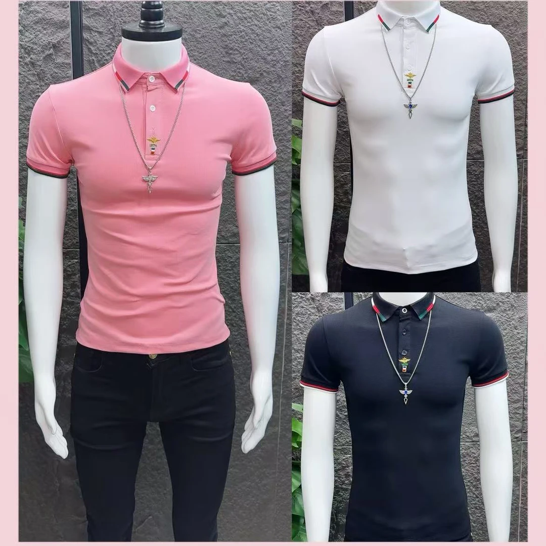 夏季男士Polo衫短袖T恤韩版修身休闲时尚纯色高端弹力棉质体恤潮