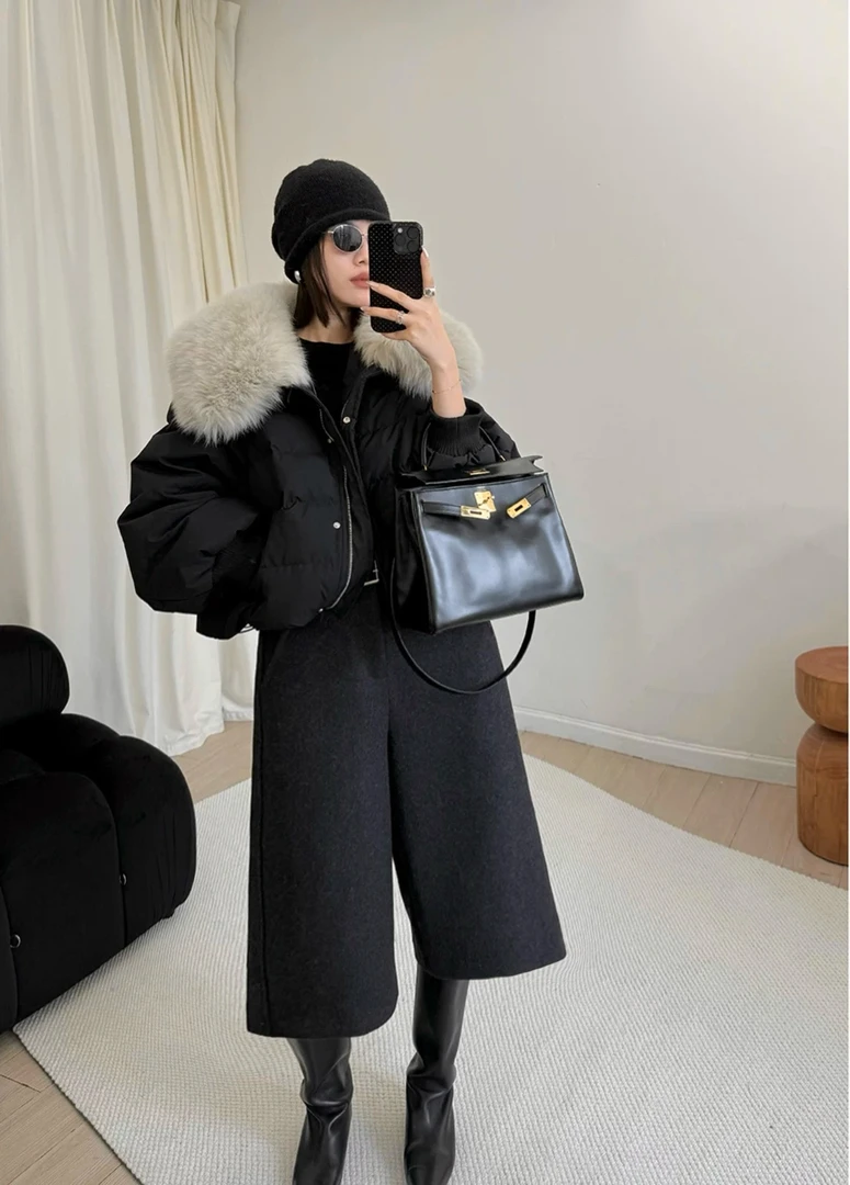 QIMO启茉（新款3388#欧货加绒阔腿八分裤）灰色