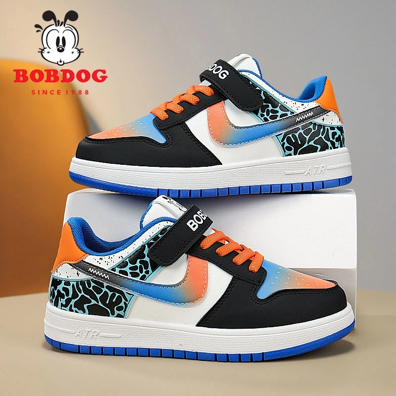 巴布豆男童运动鞋空军百搭休闲时尚板鞋皮面防水女童轻便防滑儿童