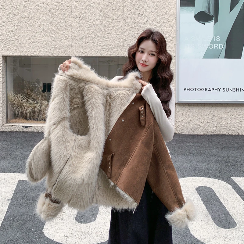 复古优雅氛围感皮毛一体外套2025冬季新款小众百搭ins风加厚棉衣