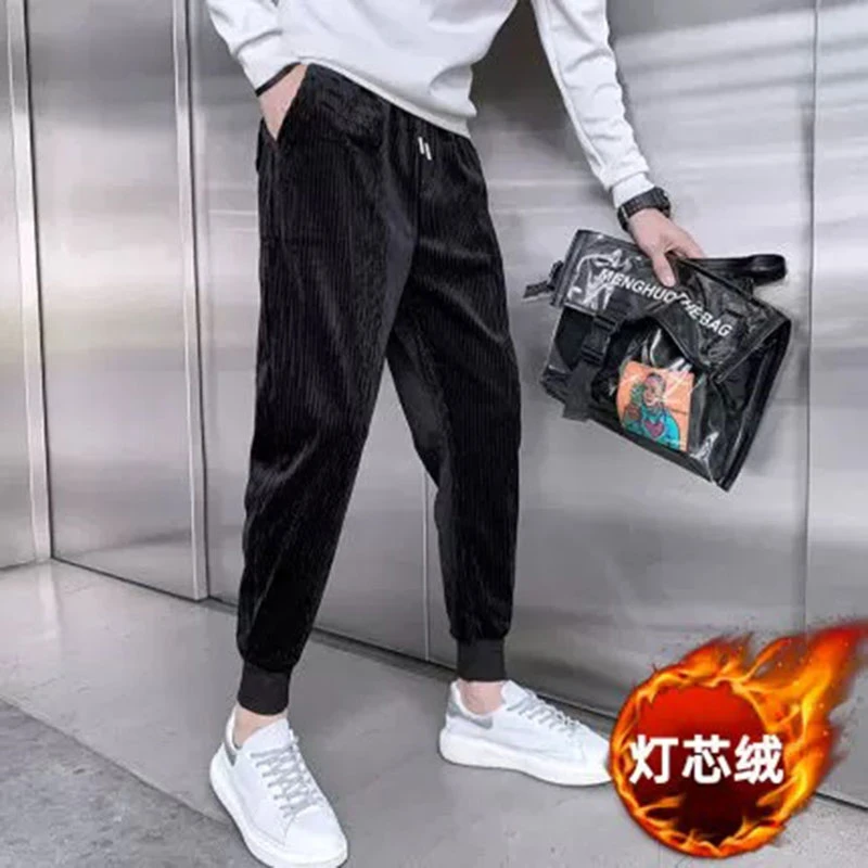 冬款灯芯绒束脚裤加绒加厚保暖百搭休闲裤束脚裤长裤微弹力加绒裤
