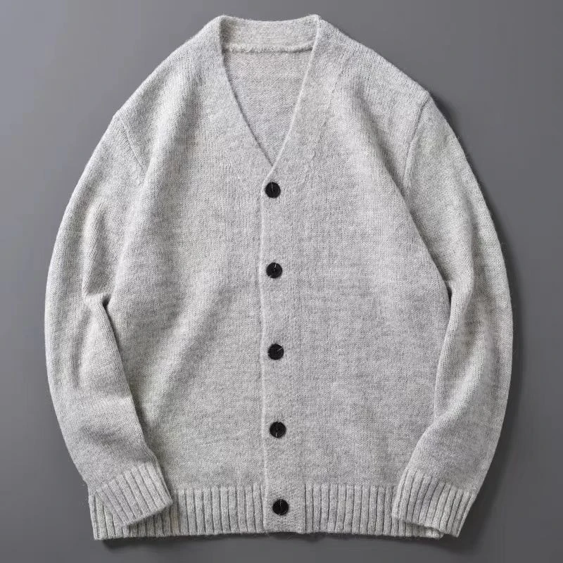 春季针织重磅马海毛羊毛混纺男士休闲针织开衫长袖毛衣