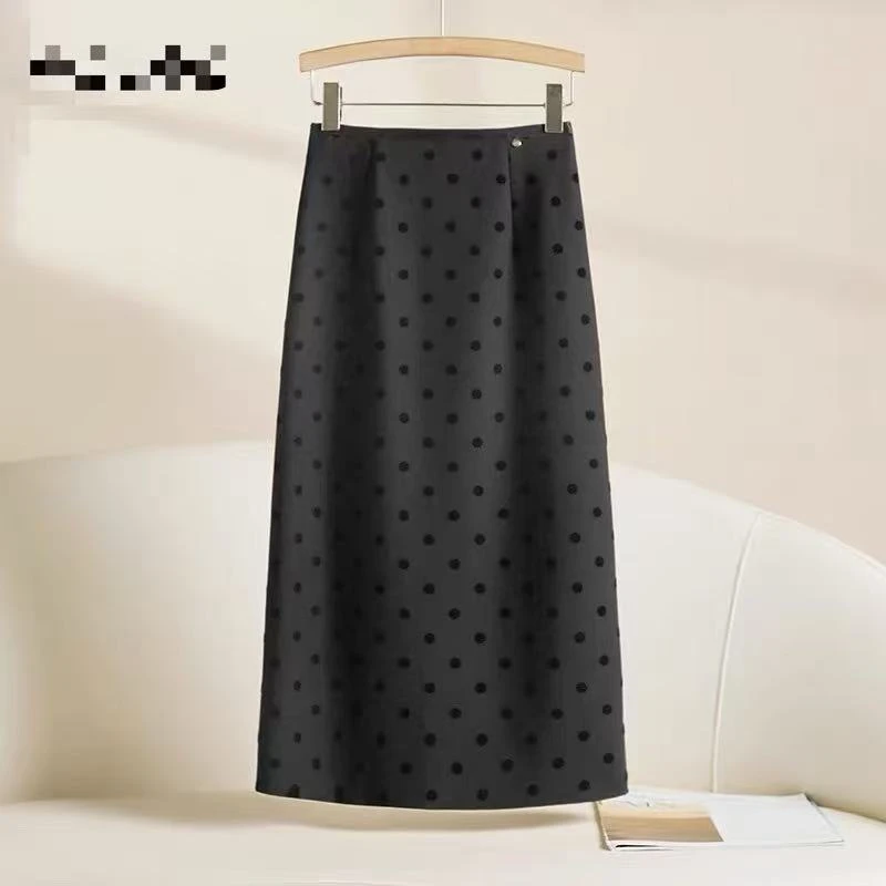 【QX868】波点开叉半身裙女2025新款秋款弹力松紧腰显瘦a字直筒裙