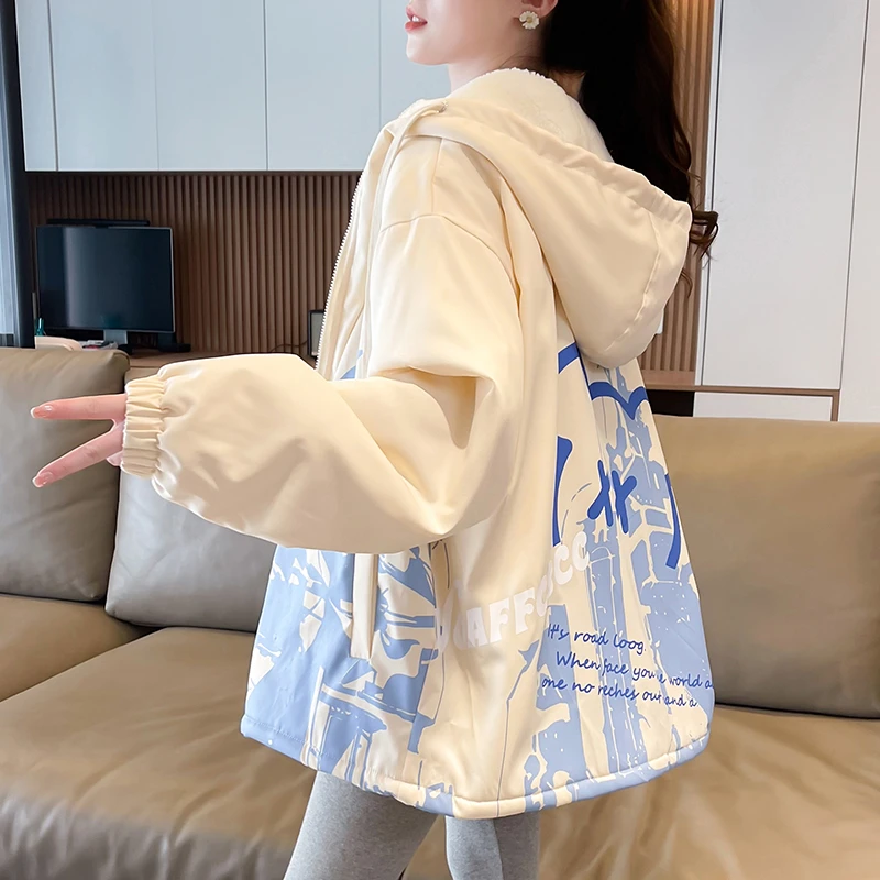 初中学生加绒外套女15秋冬装12岁户外13少女宽松冲锋衣加厚棉衣服