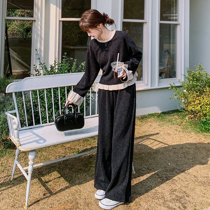 YIRAN/奕冉氛围感木耳边套装裤女2025春秋新款松弛感慵懒风两件套