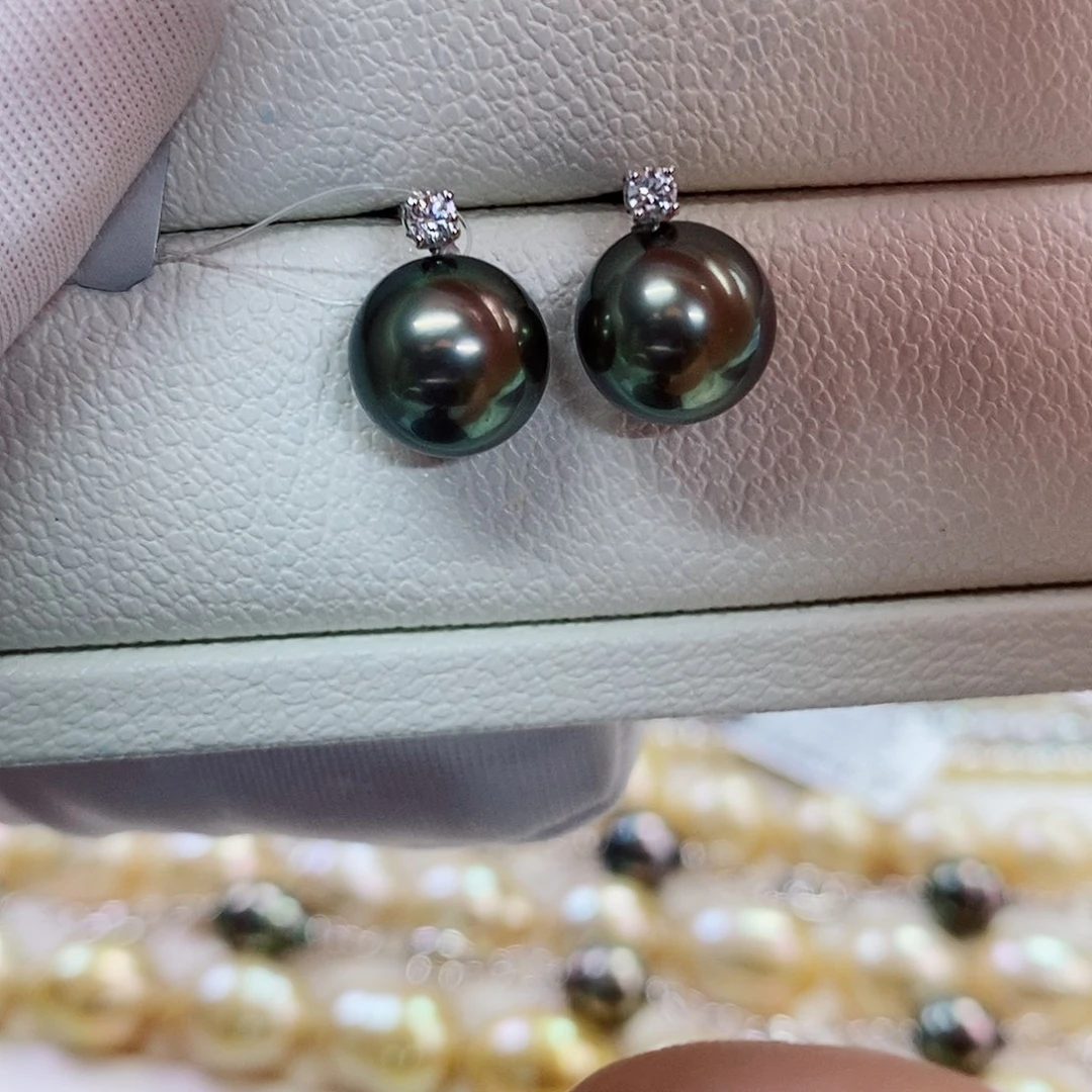 18K金镶嵌耳饰海水珍珠9-10
