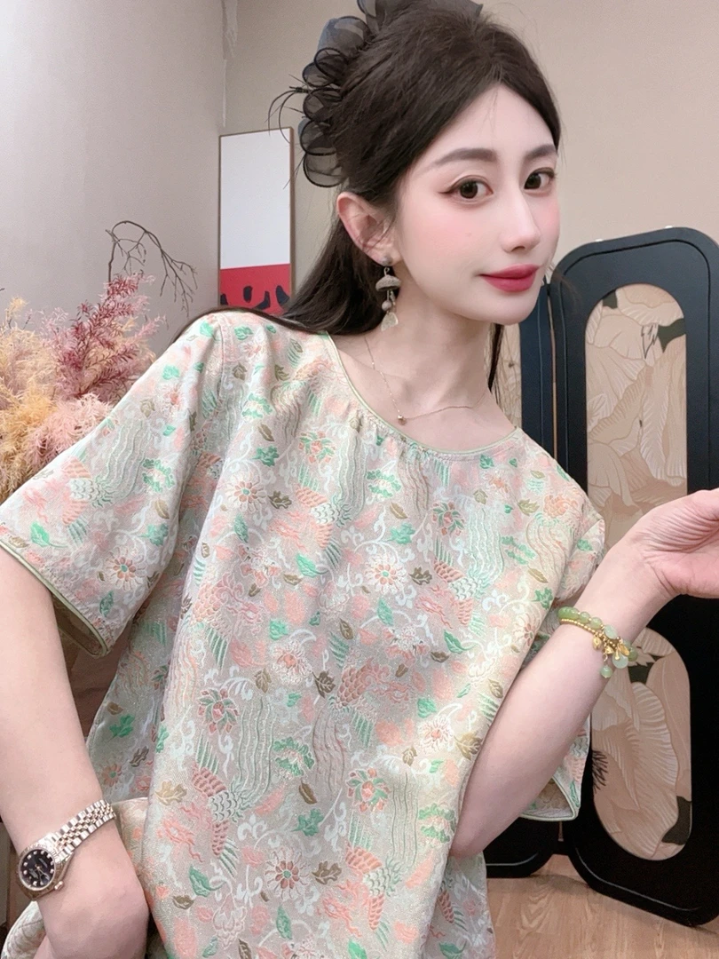 【云川】2025夏季新款气质百搭显瘦新中式短袖女日常宽松