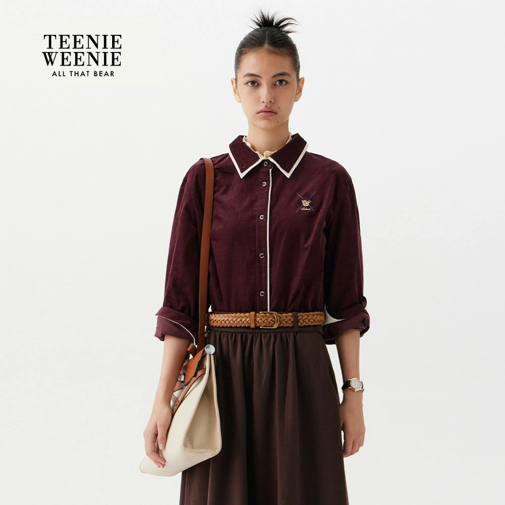 TeenieWeenie小熊25秋新款宽松翻领优雅时尚舒适上衣TTYA258TCBK