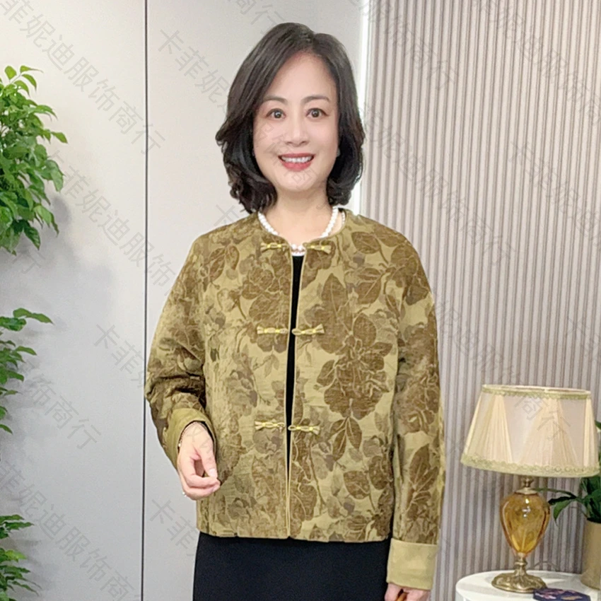 25171秋季时尚气质国风提花休闲盘扣上衣短外套