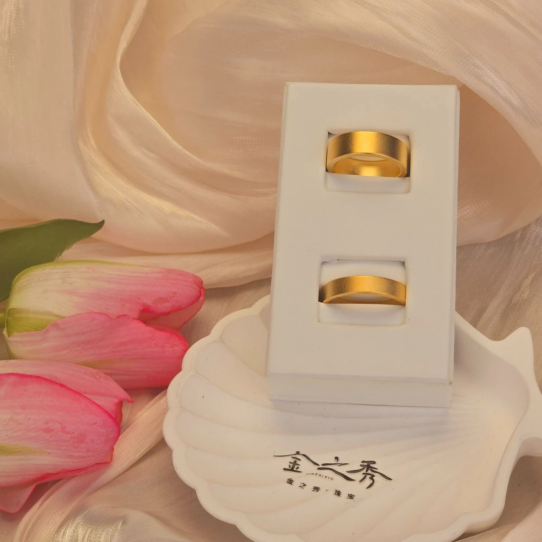 金之秀珠宝  平安无事戒古法传承情侣对戒纯色素款