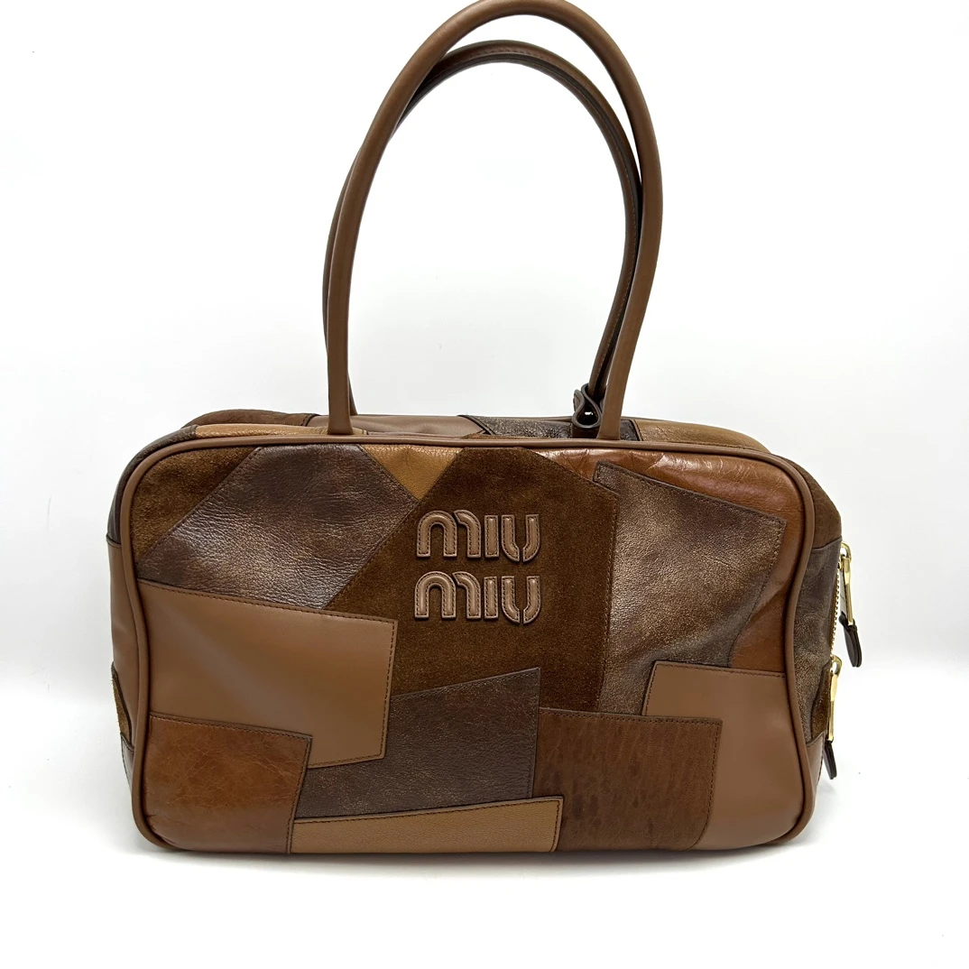 95新 MIU MIU/缪缪 补丁拼接公文保龄球包 12108