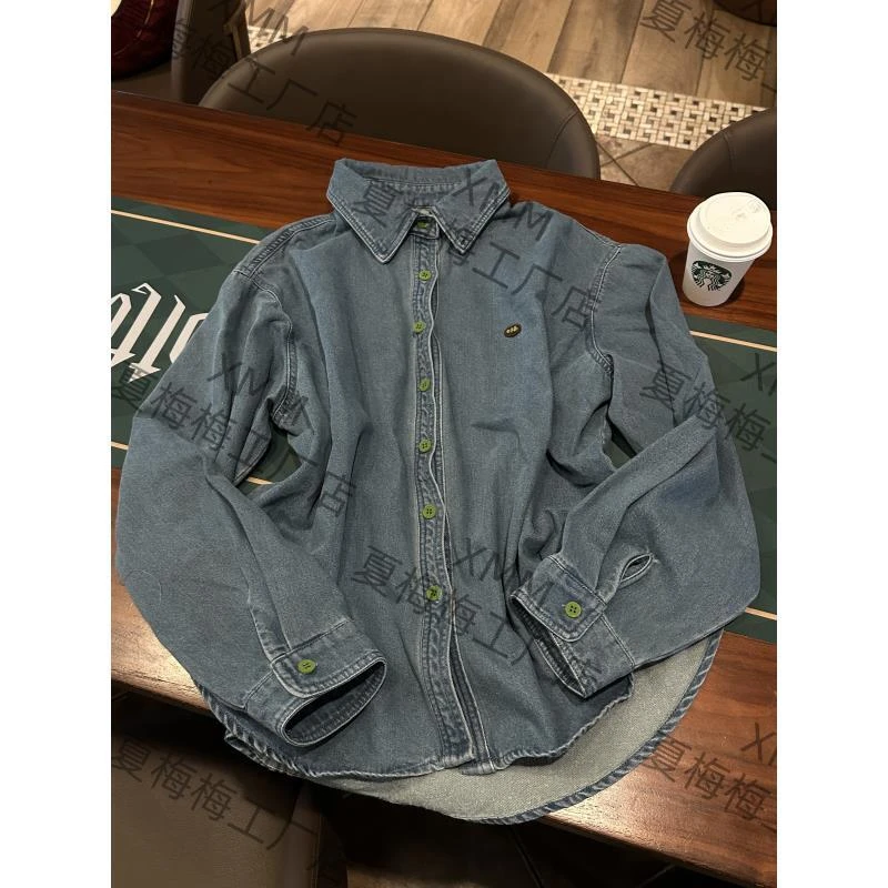 XMM.《丝绒扣牛仔衬衣加绒》冬时尚百搭潮流洋气休闲牛仔衬衣GN7751