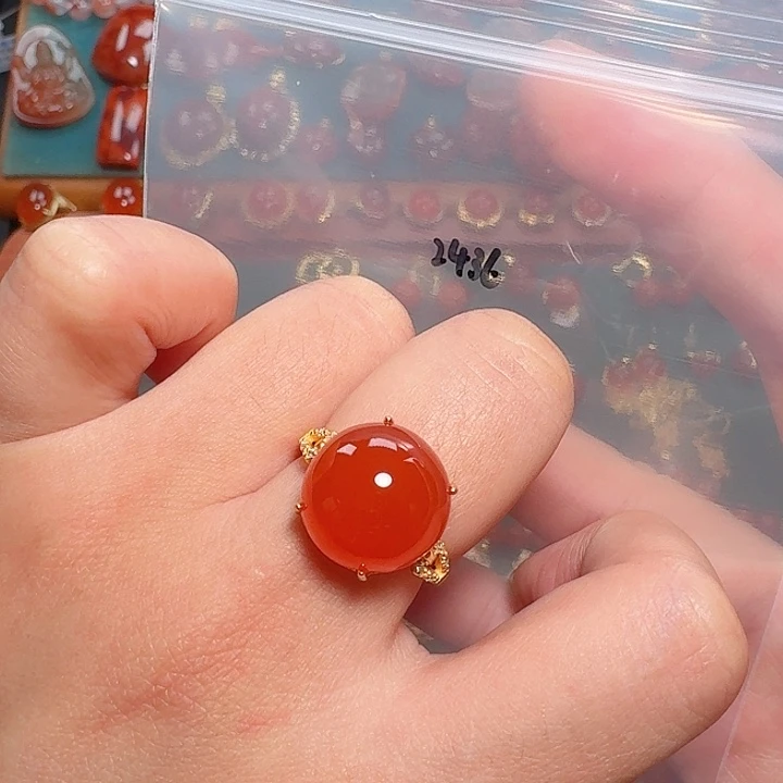 南红玛瑙银S925镶嵌戒指