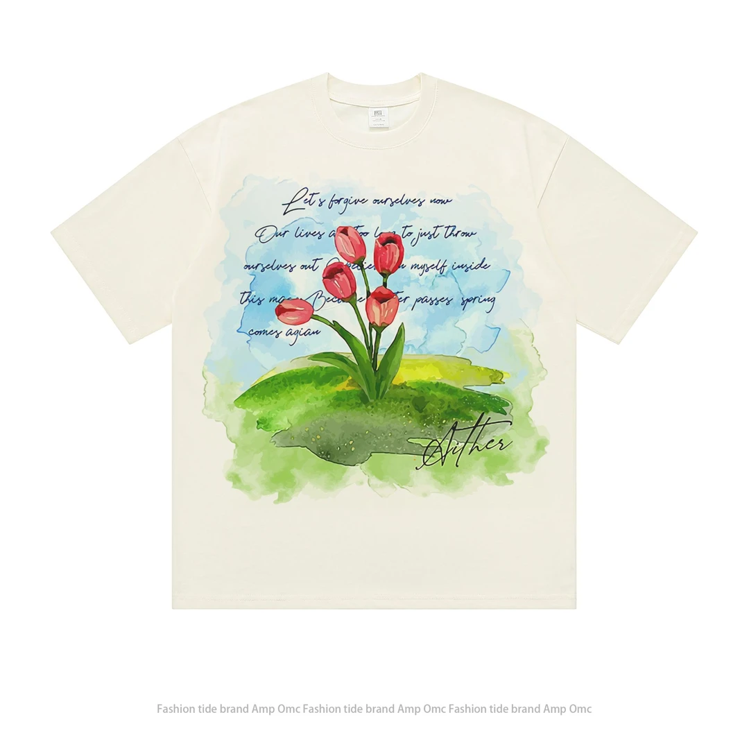 25新款春夏季纯棉短袖T恤情侣卡通街头复古男女上衣嘻哈宽松百搭