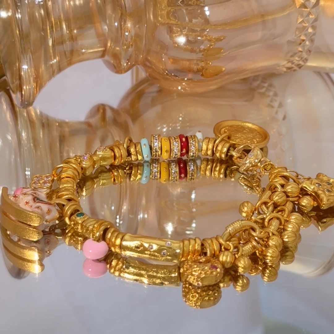 黄铜合成锆石手镯 胡子小妞   时尚复古手链 250415