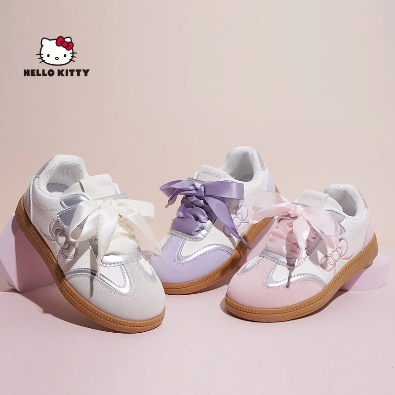 HelloKitty女童鞋子德训鞋2025春季新款魔术贴透气舒适运动小白鞋