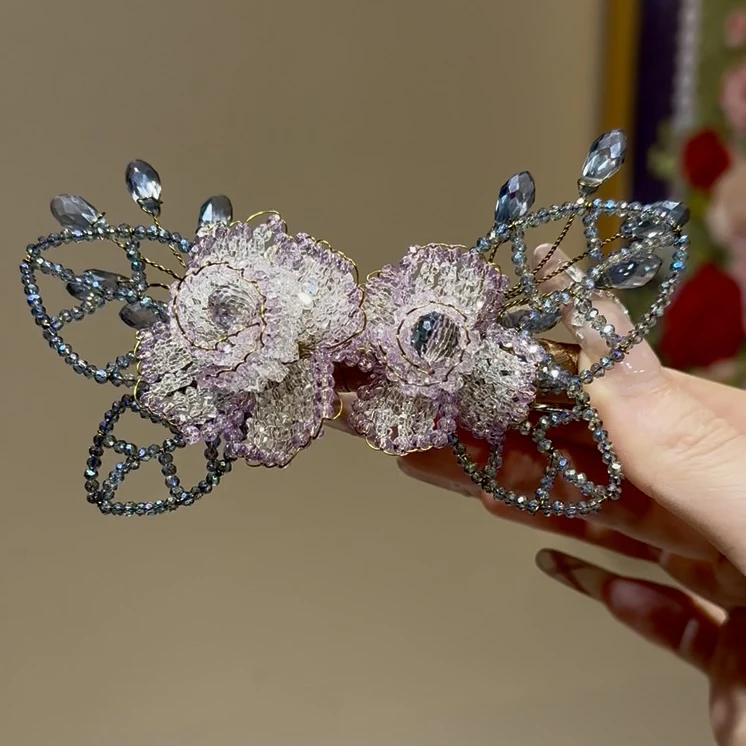 茜子风系列高定紫瓣花系列鸭嘴夹网红发饰头饰