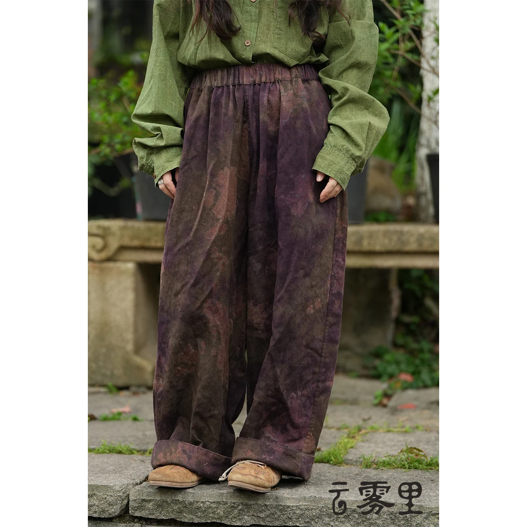 云雾里 原创设计复古文艺松弛感随性恣意宽松纯棉提花裤子 5032