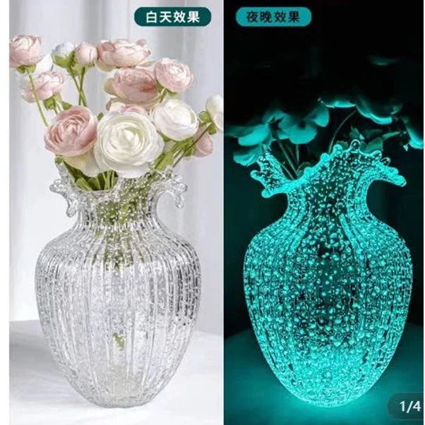 [白天透明晚上夜光]夜光花瓣 ins风网红夜光荧光玻璃花瓶透明花瓶