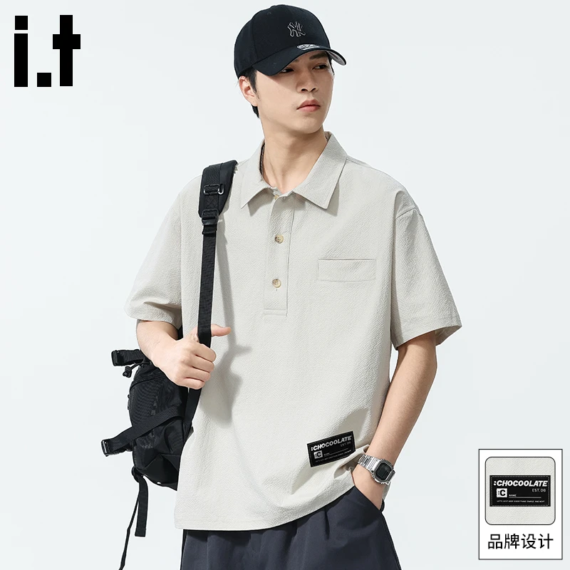 it :CHOCOOLATE泡泡纱速干POLO衫夏季薄款美式宽松凉感短袖男新款
