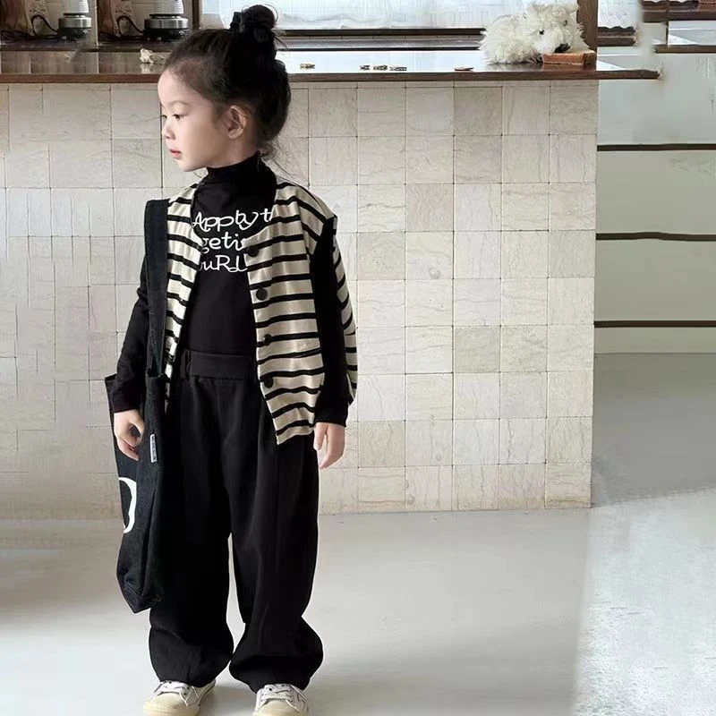 儿童套装韩版新款马甲中小童秋季洋气字母底衫宽松长款休闲裤潮