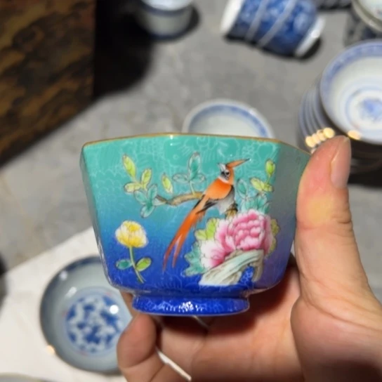 手绘扒花八角主人杯