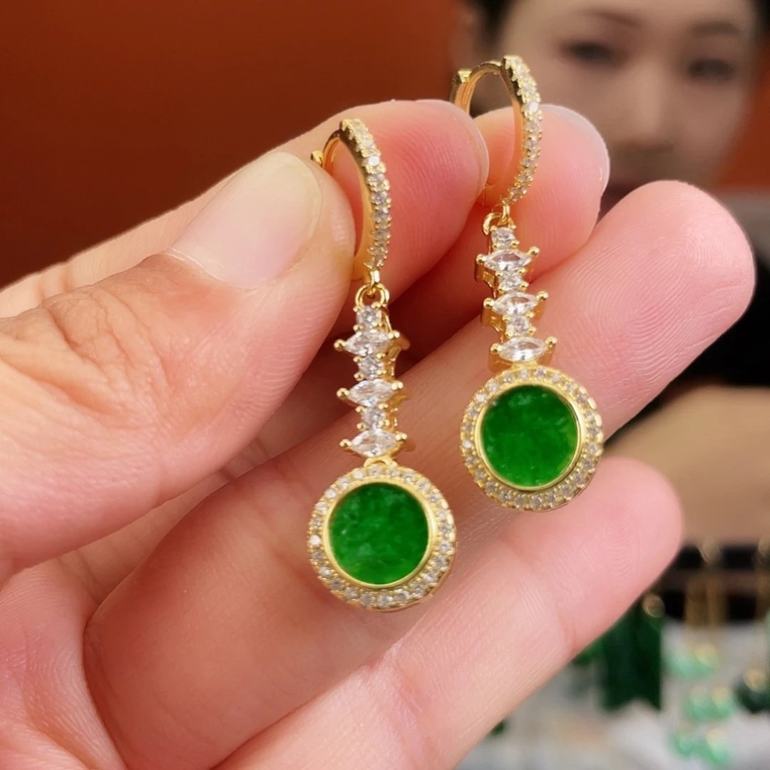 翡翠银S925镶嵌耳饰