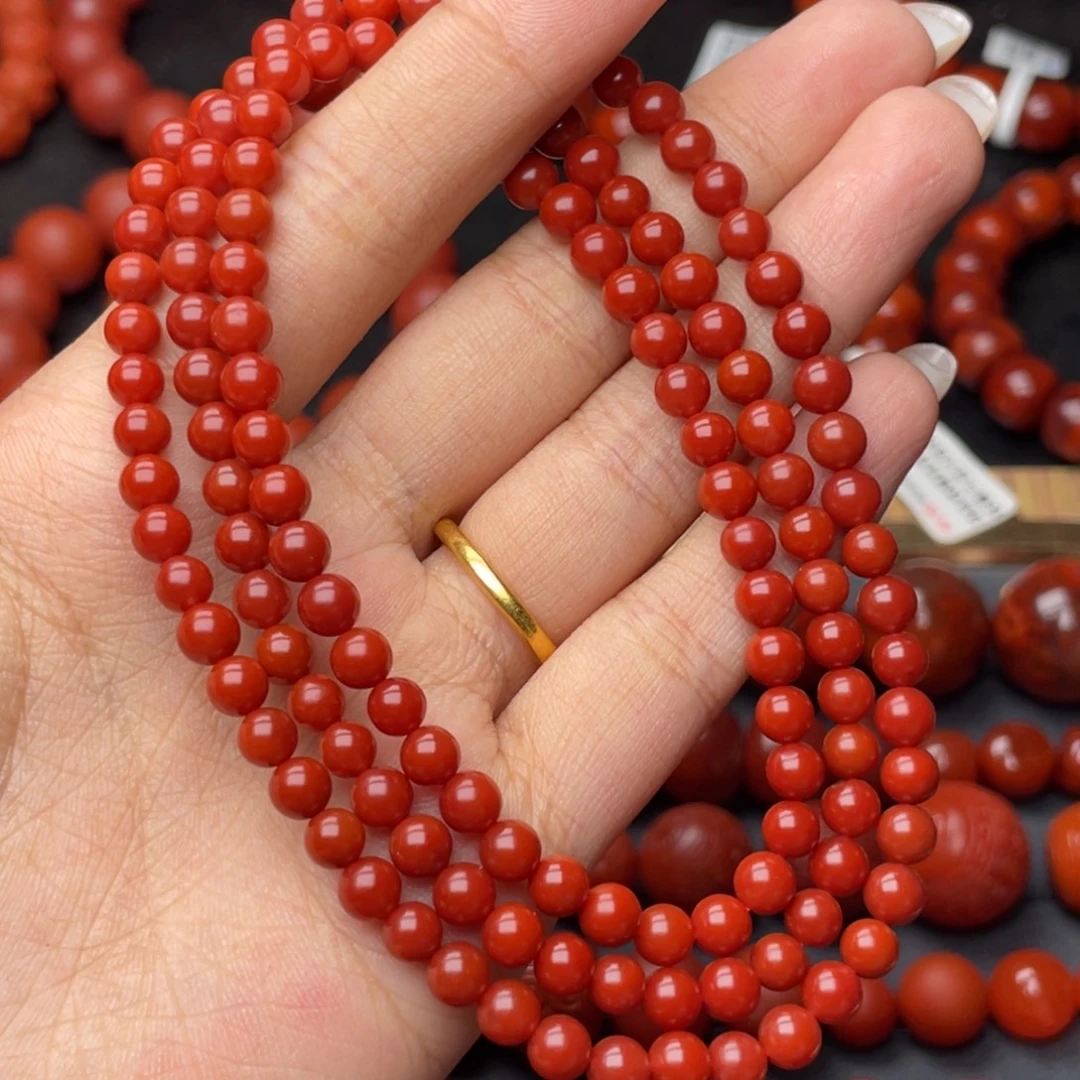 南红玛瑙未镶嵌手串Y5mm毕业收藏牛血红长链